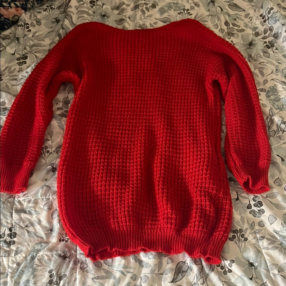 Red Sweater Dress with Textured Knit